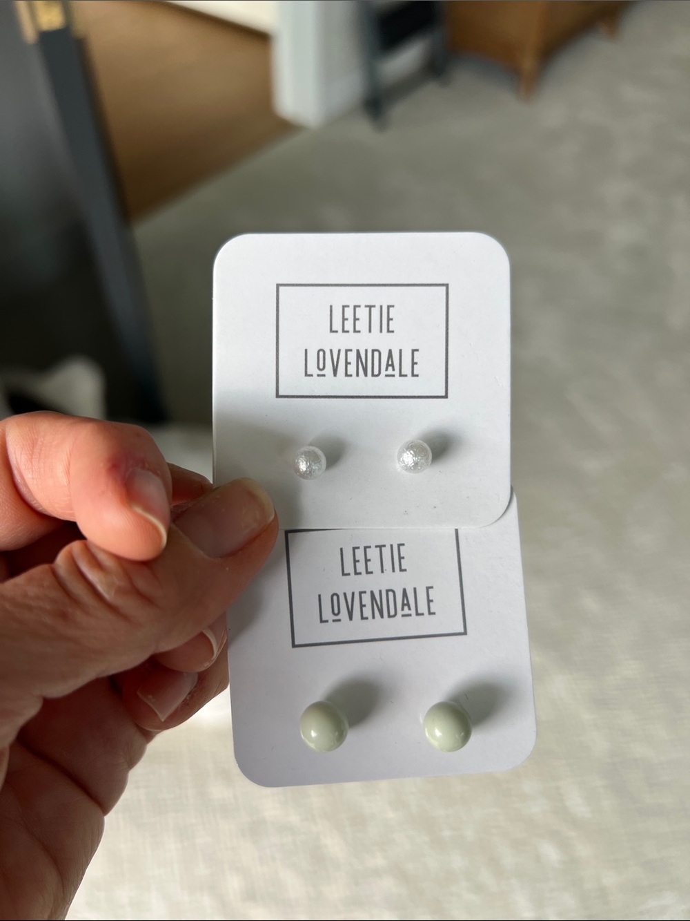 Leetie Lovendale Stud Earrings - Pearl-white and Pale Green